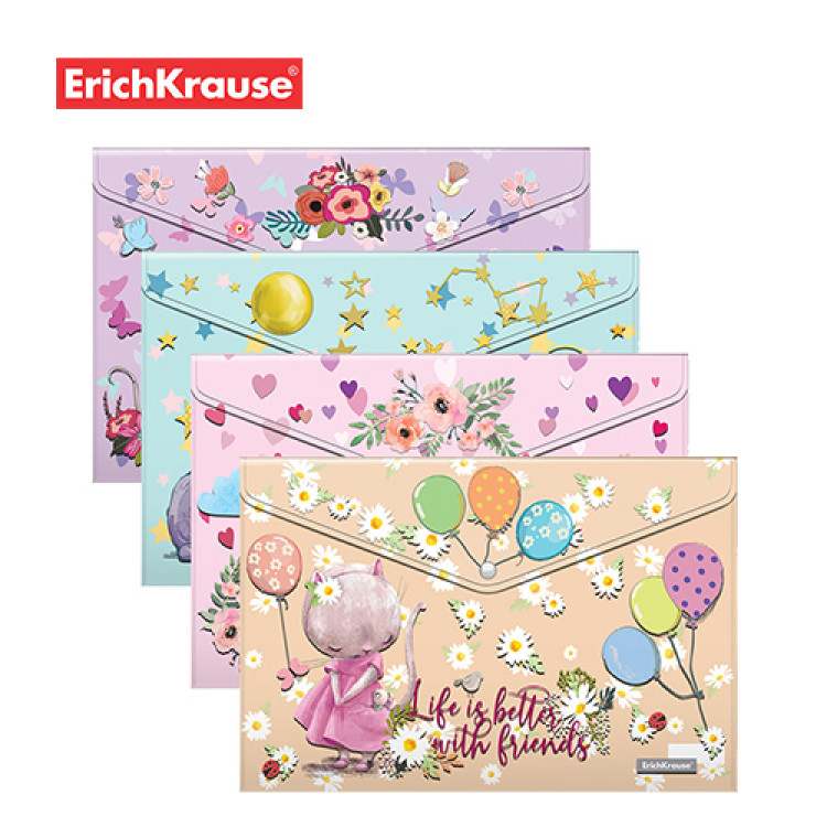 Папка со копче А4 шарена Анималс Erich Krause